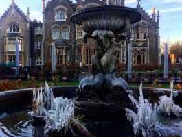 frozen fountain feature at oakley court