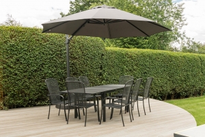 outdoor furniture on landscaped patio area