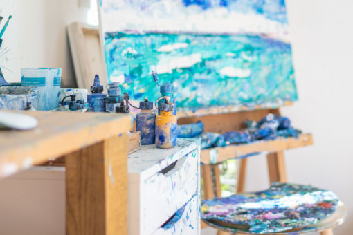 Shot of paints in artists studio