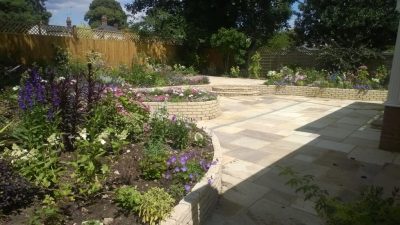 landscaped patio area with planting
