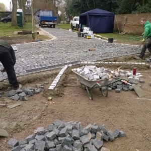 laying the granite setts for a driveway