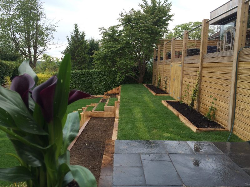 sloped garden landscaped with steps to different levels 