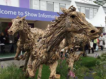 driftwood horse sculptures at Chelsea Flower Show