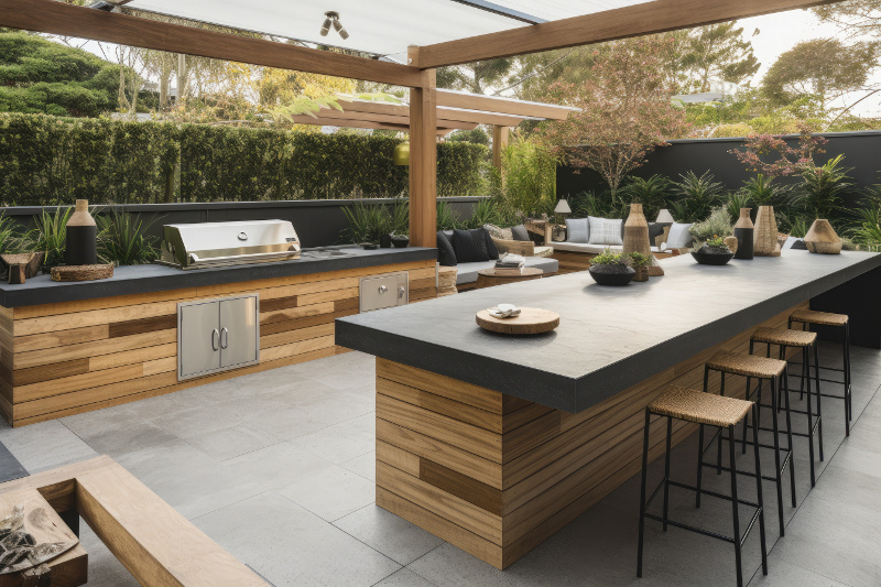 Luxury outdoor kitchen and dining area