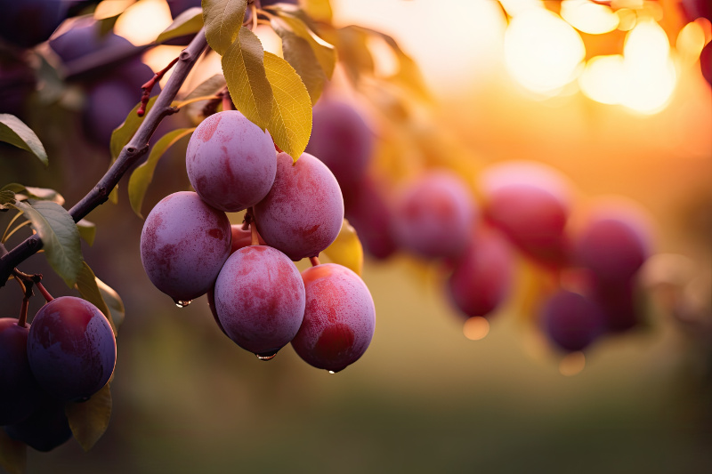 Ripe plums in sunshine