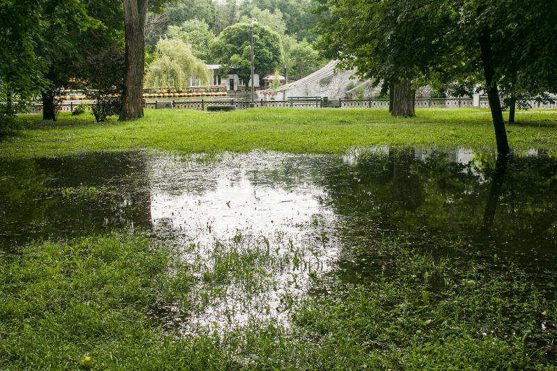 Water logged park after heavy rain
