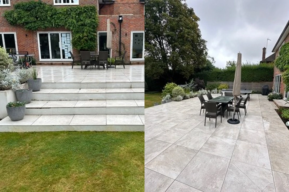 Poorly constructed terrace with unsuitable paving